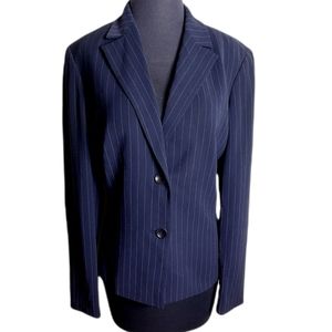 Casual Corner button closure notch collar blue gray stripe blazer size 12